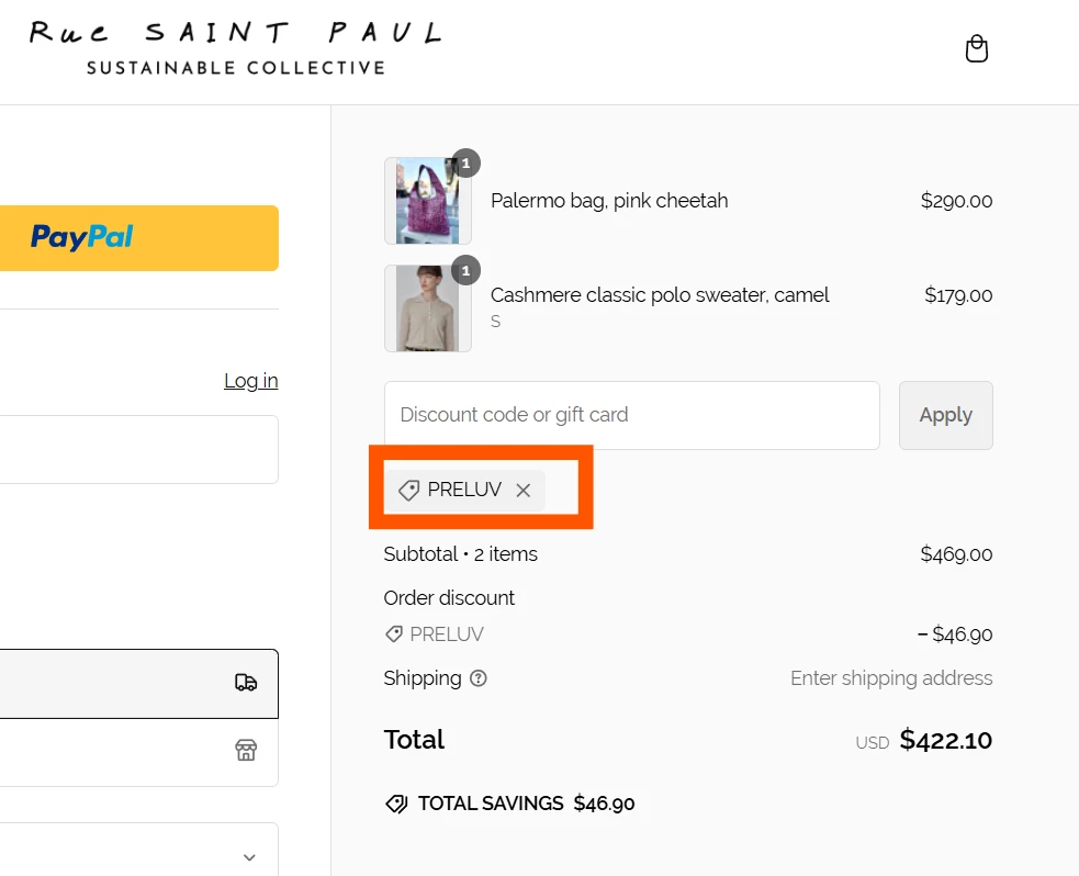 Rue Saint Paul verified Coupon code PRELUV